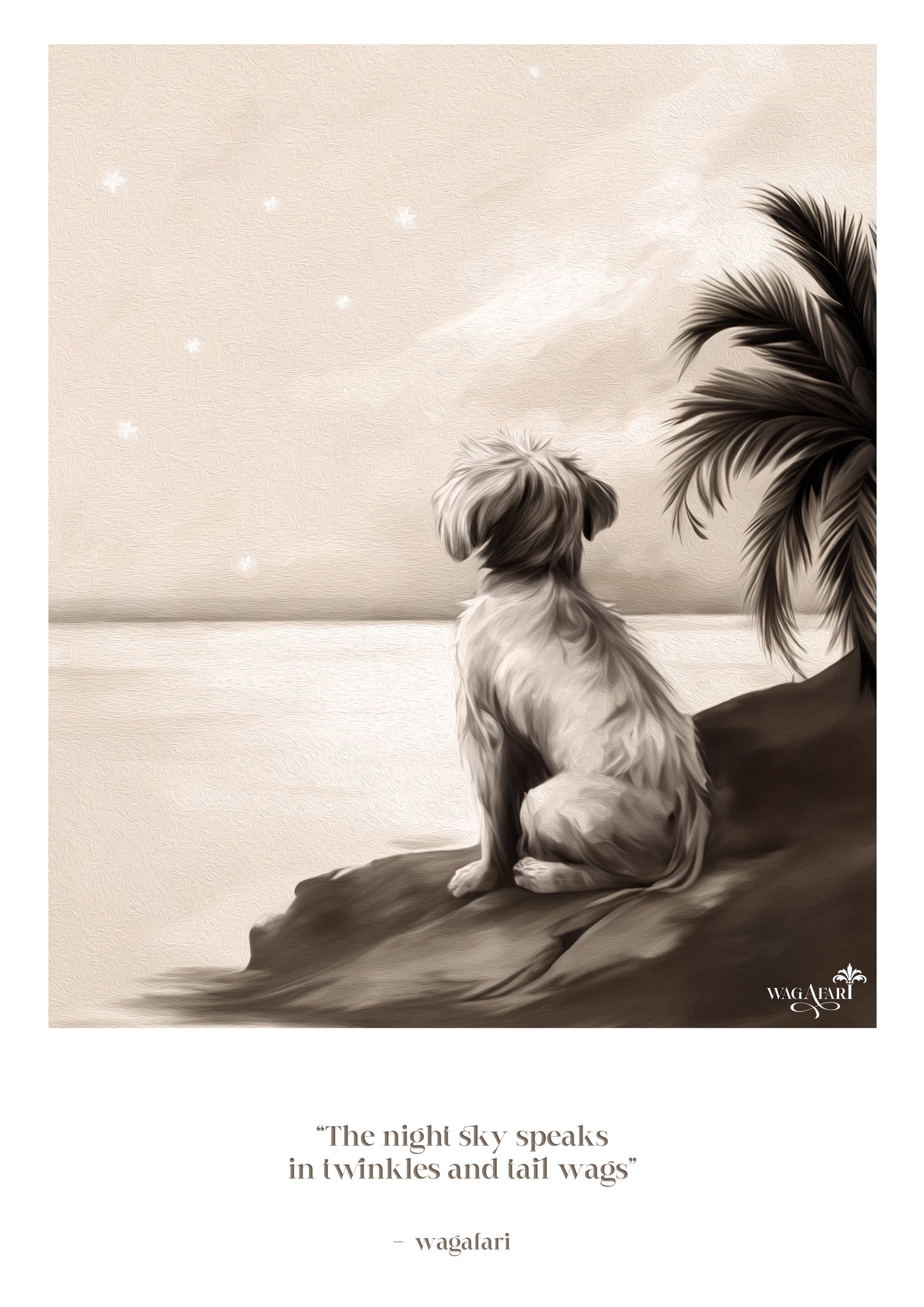Vintage Travel Quote - 'The night sky speaks in twinkles and tail wags'