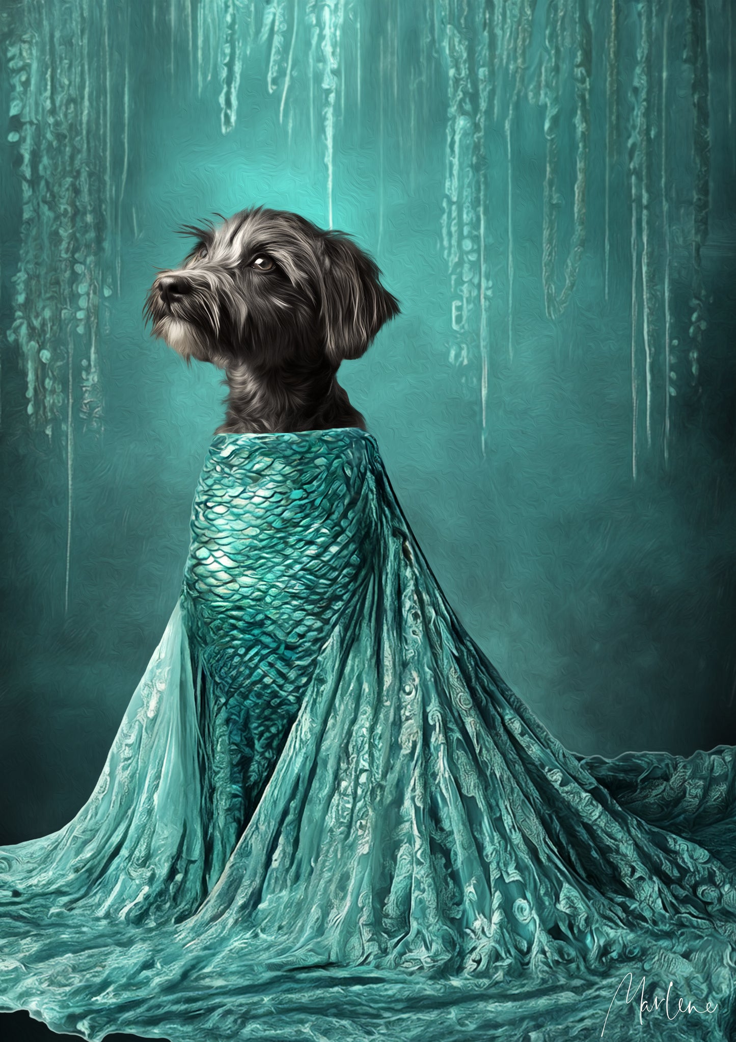 Ocean Disco Custom Dog Portrait - Mermaid