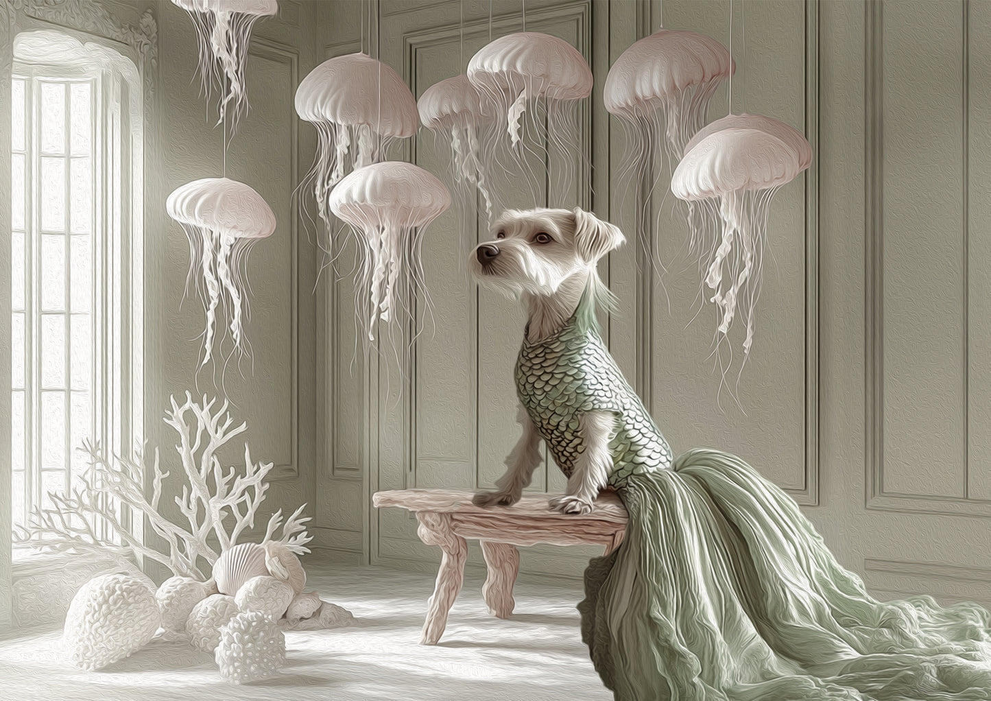 'Enchanted Aquarium' - Miniature Schnauzer Dog Art Print - Digital Download