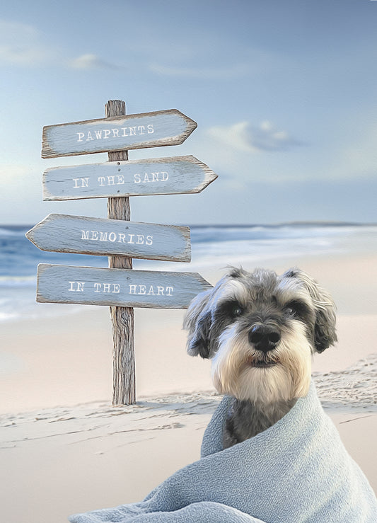 Tail-Wagging Trails Custom Dog Portrait - Beach Quote Signpost