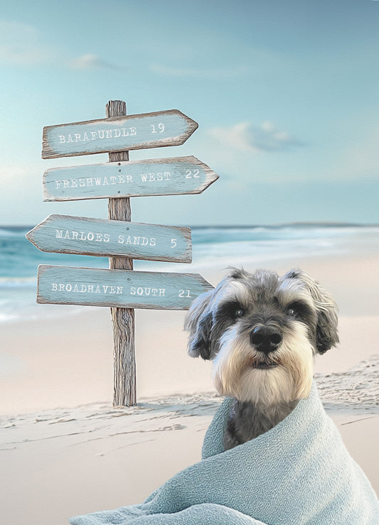 Tail-Wagging Trails Custom Dog Portrait - Beach Signpost