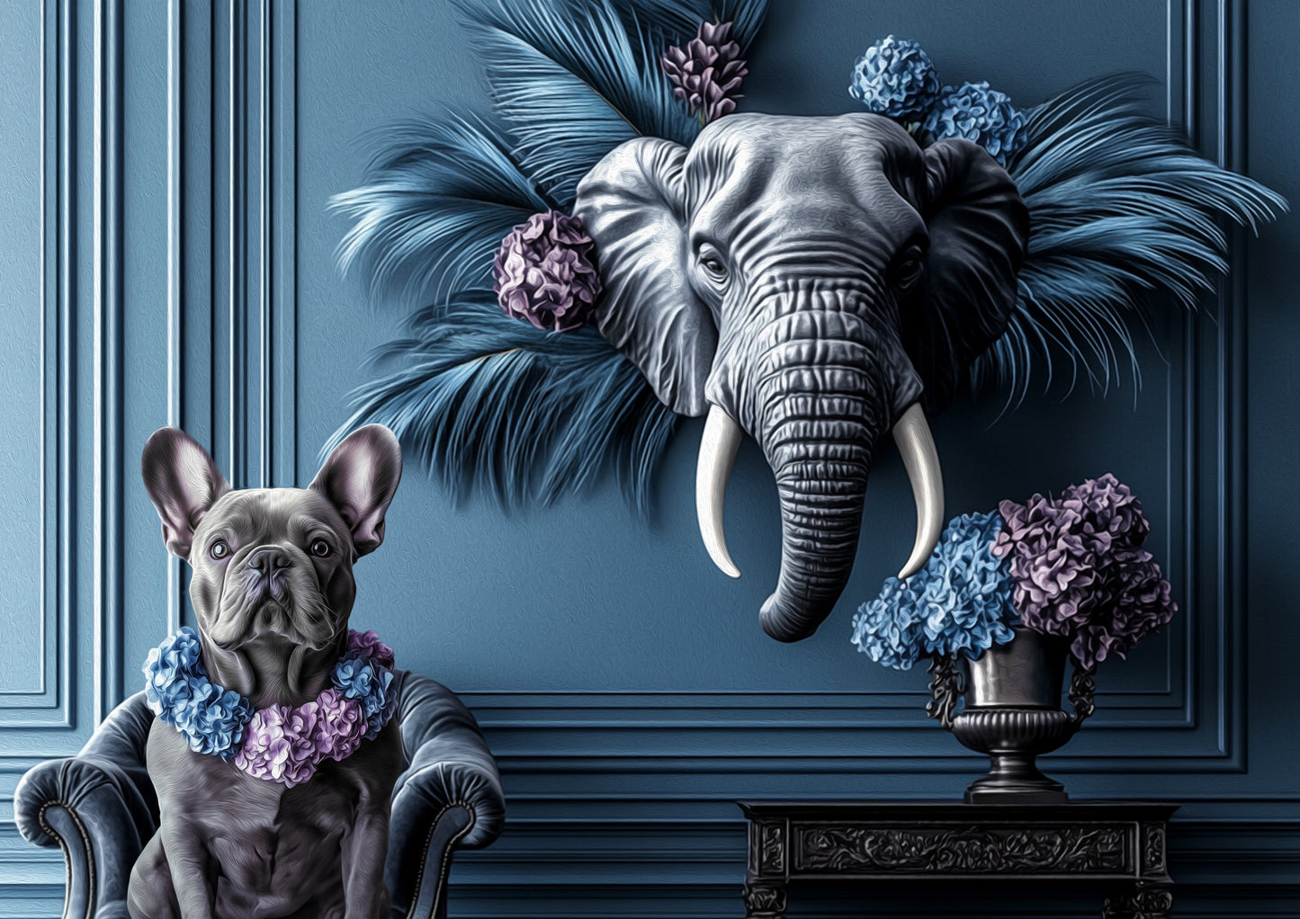 'Tusk & Tails' - French Bulldog Dog Art Print - Digital Download