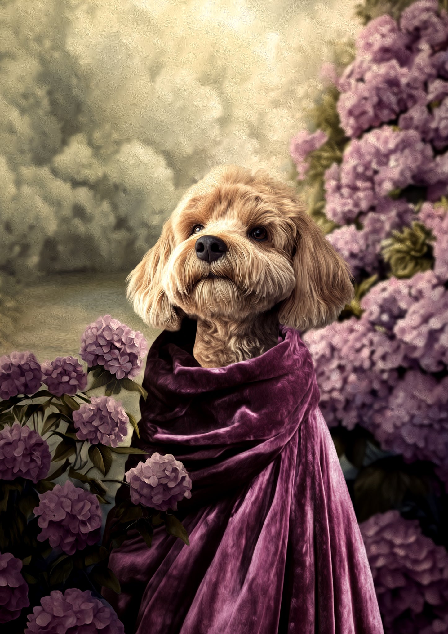 Vintage Floral Custom Dog Portrait - Pink Hydrangeas