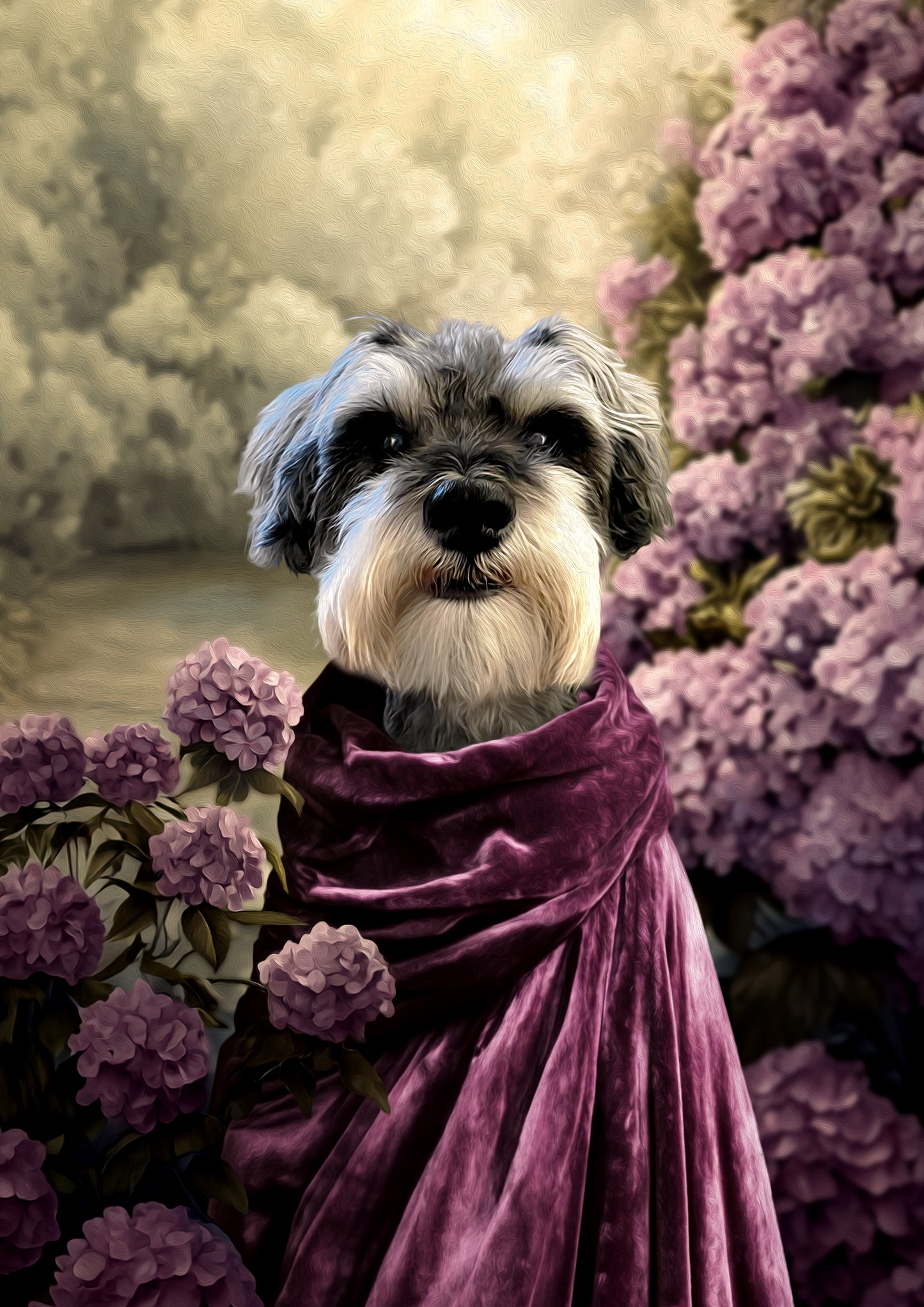 Vintage Floral Custom Dog Portrait - Pink Hydrangeas