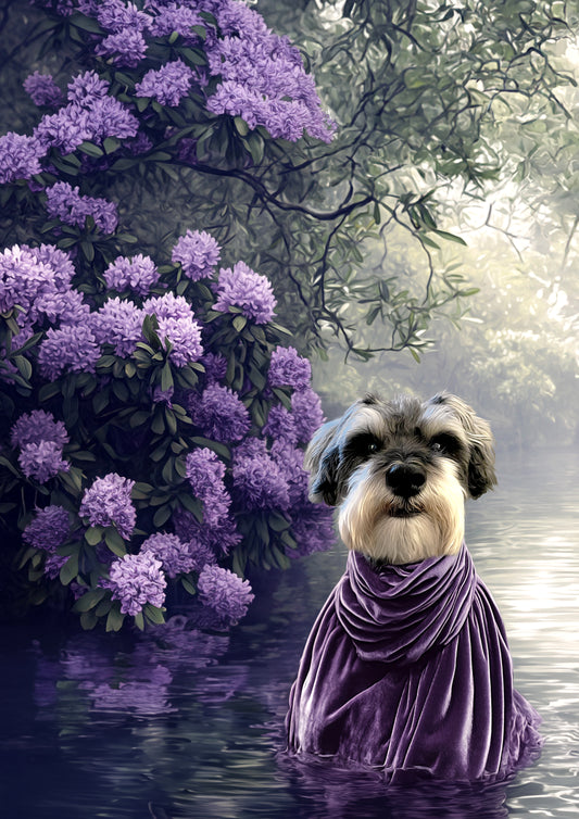 Vintage Floral Custom Dog Portrait - Purple Rhododendrons
